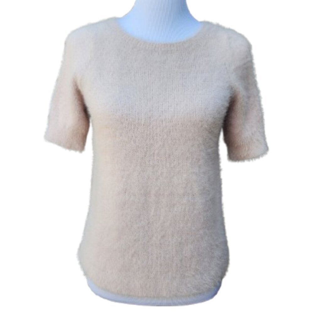 LOFT Petite Light Pink Knit Blouse Short Sleeve Tie-Back 459836 Fuzzy Blush